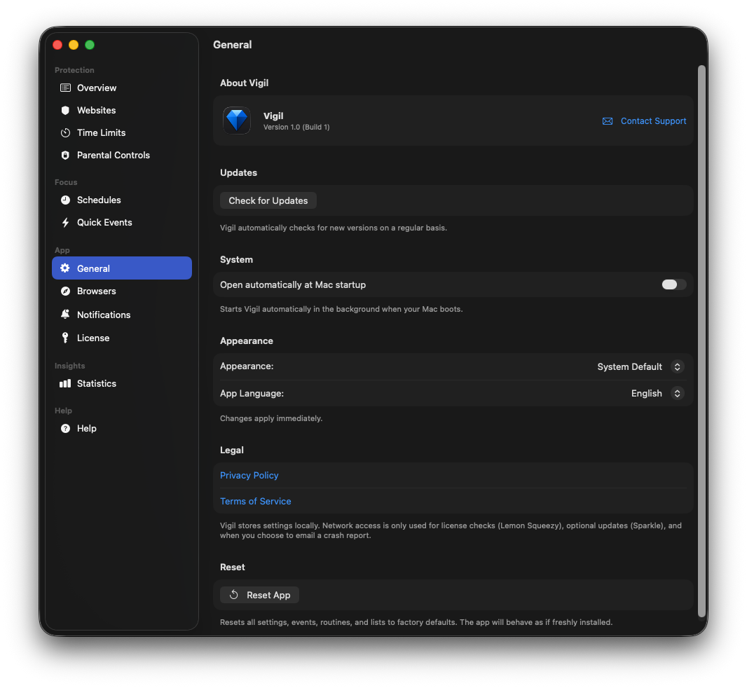 General settings
