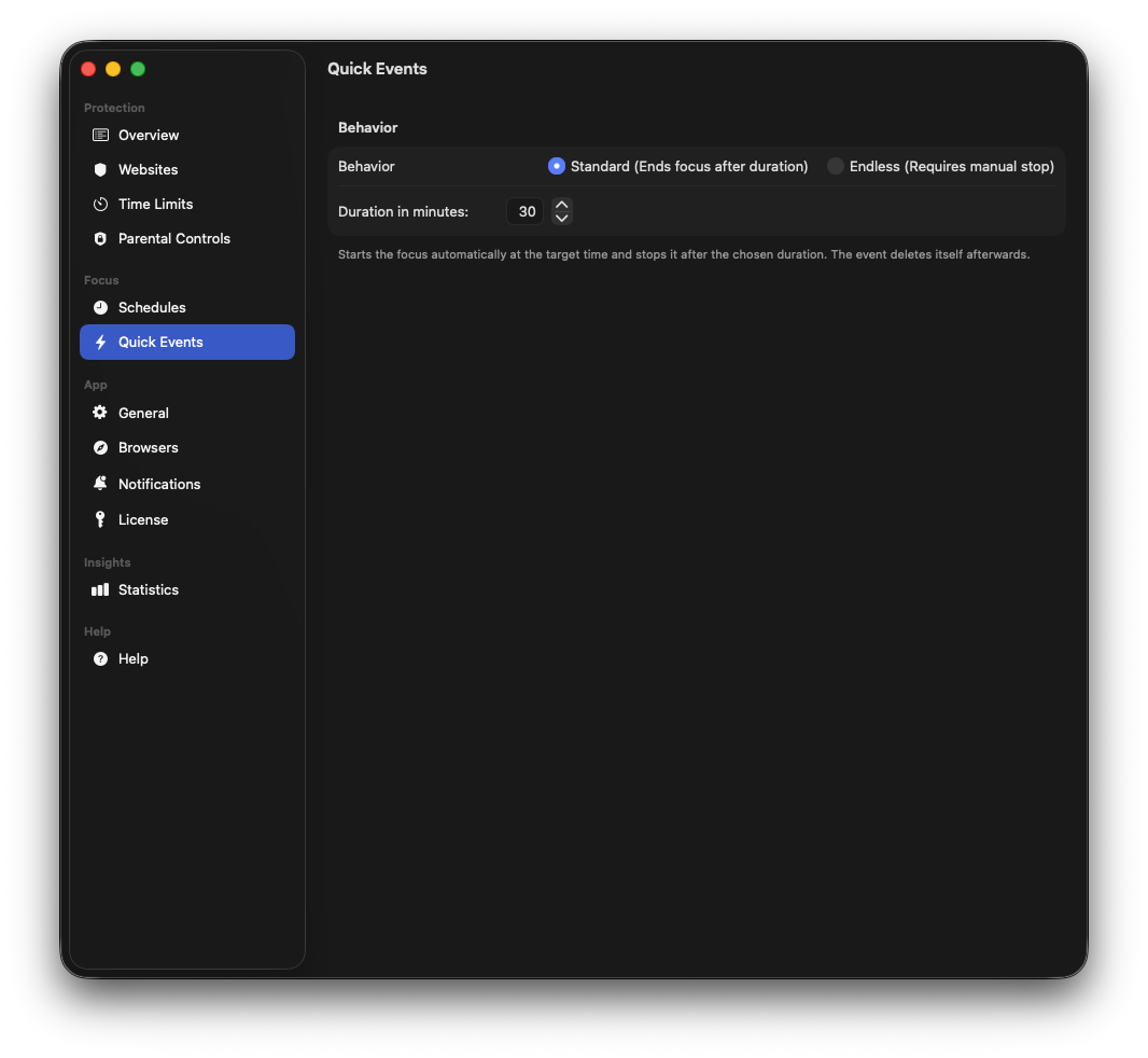 Quick Events behavior